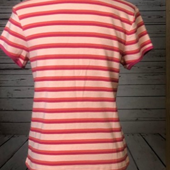 New Bossini Short Sleeve Stripe Top Large Vneck Tee T-Shirt Pink‎ - Picture 2 of 4